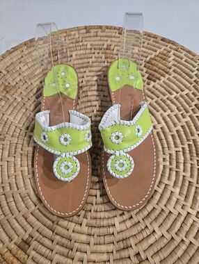 Jack Rogers Rio Navajo Green White Thong Sandals